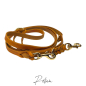 Preview: 3fach verstellbare Fettlederleine, Messing Karabiner