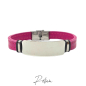 Preview: Armband "eigenes Logo / Text" Edelstahl Silber pinkes Lederarmband
