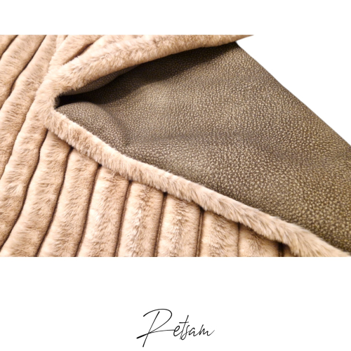 Kuscheldecke BigRip mit Kunstleder beige Hundedecke breite Rippen Wellnessfleece