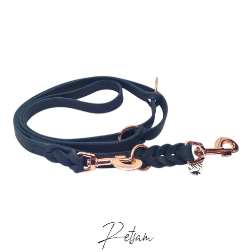 3fach verstellbare Fettlederleine, Rosegold Karabiner