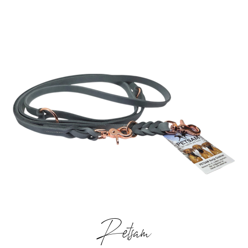 3fach verstellbare Fettlederleine, Rosegold SCHERENkarabiner