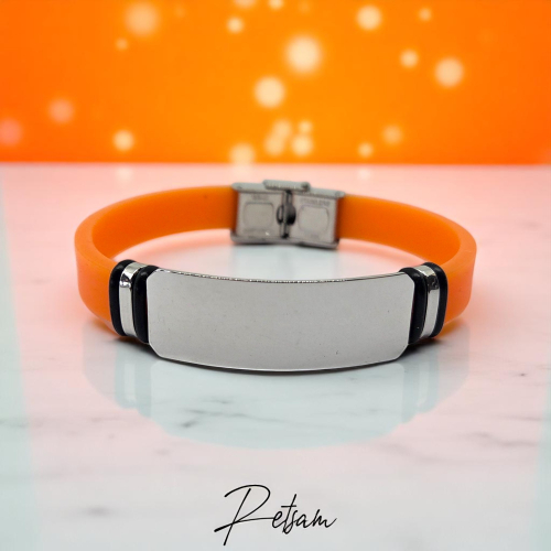 Notfall-Armband "Wunschtext" Edelstahl silber / orange