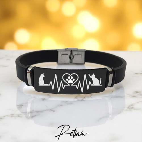 Armband Heartbeat Katze Edelstahl Schwarz (2)