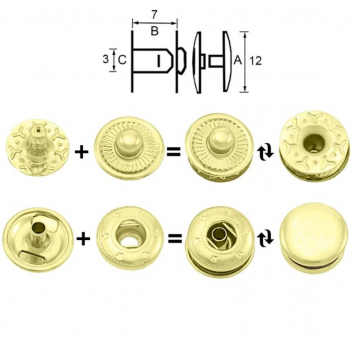 Druckknopf Metall ø12mm Gold 10 Set