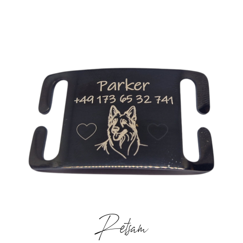 Edelstahlschild SCHWARZ fürs Halsband - gelasert nach Wunsch - Dog tag