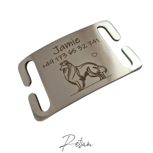 Edelstahlschild SILBER fürs Halsband - gelasert nach Wunsch - Dog tag