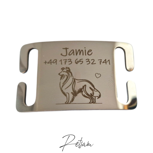 Edelstahlschild SILBER fürs Halsband - gelasert nach Wunsch - Dog tag