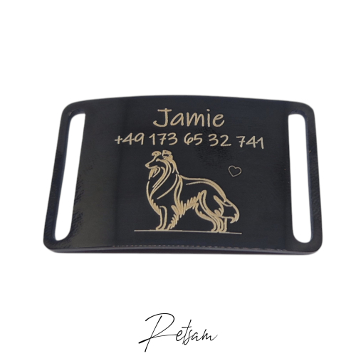 Edelstahlschild SCHWARZ fürs Halsband - gelasert nach Wunsch - Dog tag