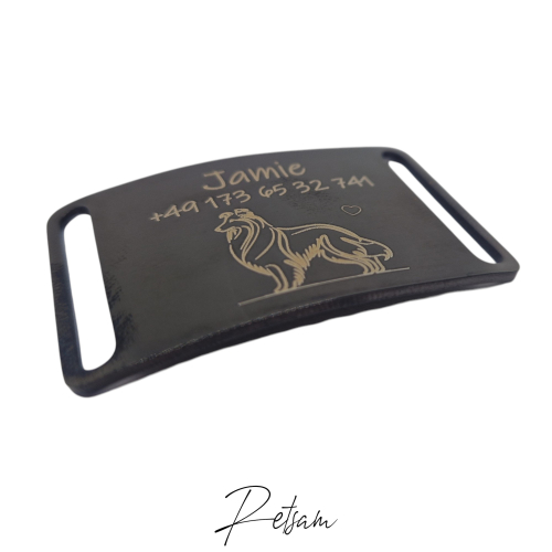 Edelstahlschild SCHWARZ fürs Halsband - gelasert nach Wunsch - Dog tag