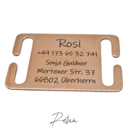 Edelstahlschild ROSEGOLD fürs Halsband - gelasert nach Wunsch - Dog tag