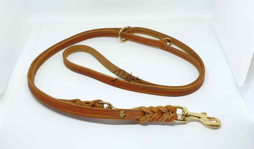 Fettlederleine *genäht* 3fach verstellbar Rosegold Karabiner *Wunschfarbe*
