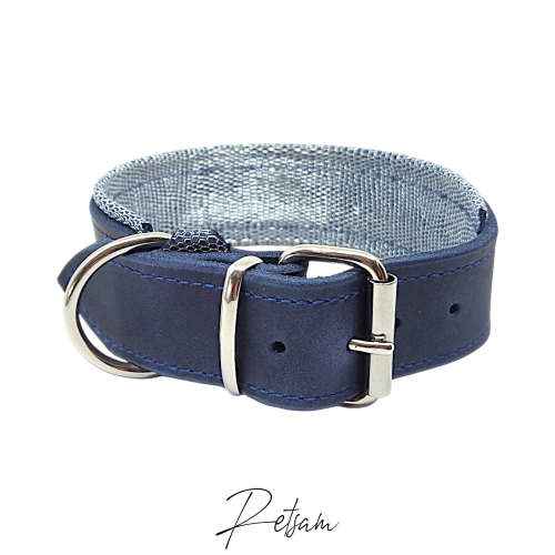 Fettleder Halsband Edelstahl Rollschnalle mit Unterlegung