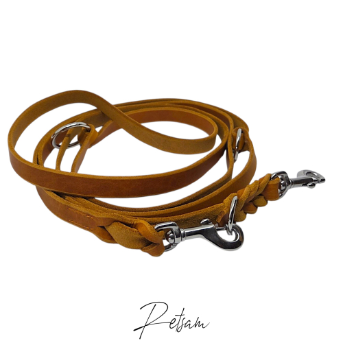 3fach verstellbare Fettlederleine, Edelstahl Karabiner