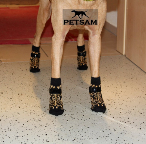 FlexSocken PETSAM® SCHWARZMUSTER Anti-Rutschsocken mit Fixierung Klettverschluss Hundesocken