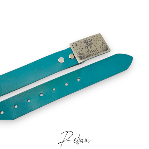 Preview: Gürtel mit Gürtelschnalle Wechselschnalle Edelstahl Maari 40er - Türkis / Kobel