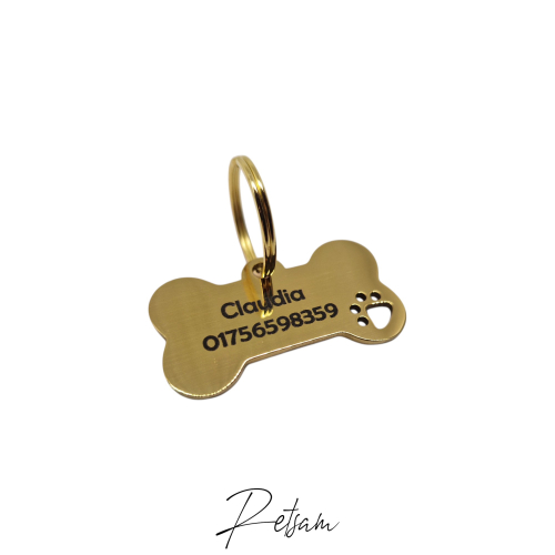 Hundeanhänger Edelstahl Gold Knochen personalisiert einseitig