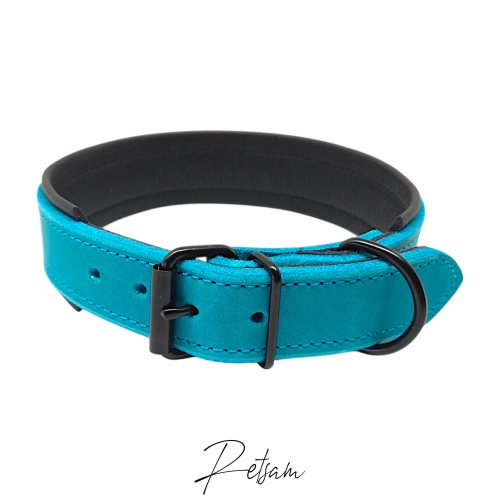 Fettleder Halsband "Cody" Rollschnalle schwarz mit Unterlegung