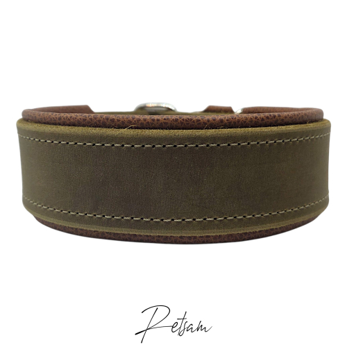 Preview: Fettleder Halsband Edelstahl Rollschnalle mit Unterlegung