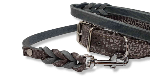 Lederhalsband Pünktchen, Edelstahlbeschlag