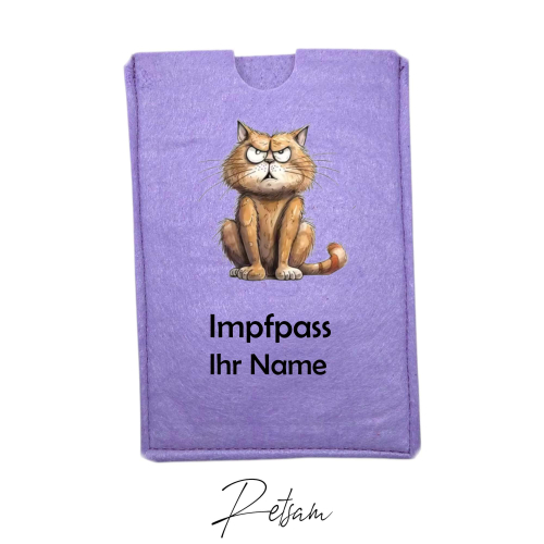 Impfpass-Hülle Filz Katze Flieder / Ihr Name