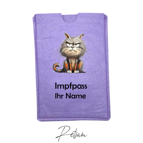Impfpass-Hülle Filz Katze Flieder / Ihr Name