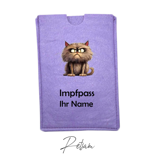 Impfpass-Hülle Filz Katze Flieder / Ihr Name