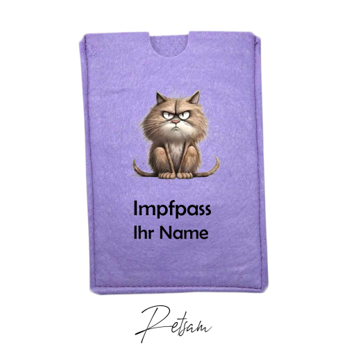 Impfpass-Hülle Filz Katze Flieder / Ihr Name