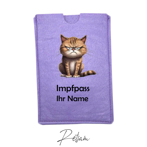 Impfpass-Hülle Filz Katze Flieder / Ihr Name