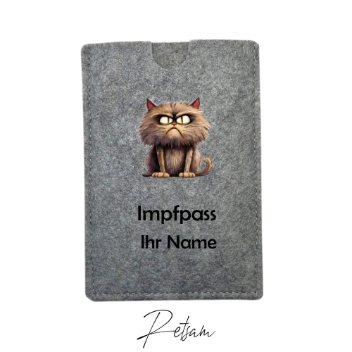 Impfpass-Hülle Filz Katze Grau / Ihr Name