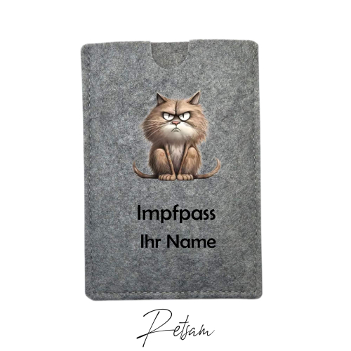 Impfpass-Hülle Filz Katze Grau / Ihr Name