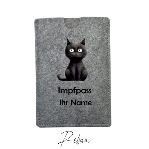 Impfpass-Hülle Filz Katze Grau / Ihr Name