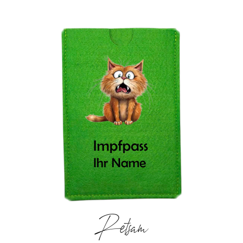 Impfpass-Hülle Filz Katze Grün / Ihr Name