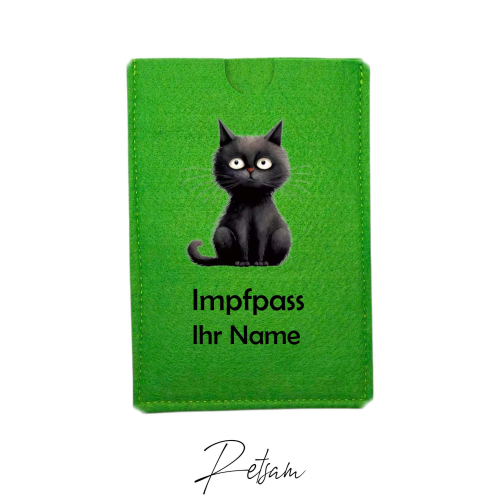 Impfpass-Hülle Filz Katze Grün / Ihr Name