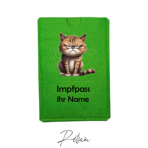 Impfpass-Hülle Filz Katze Grün / Ihr Name