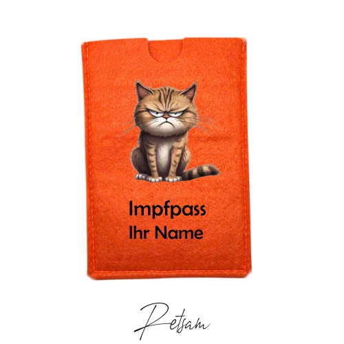 Impfpass-Hülle Filz Katze Orange / Ihr Name