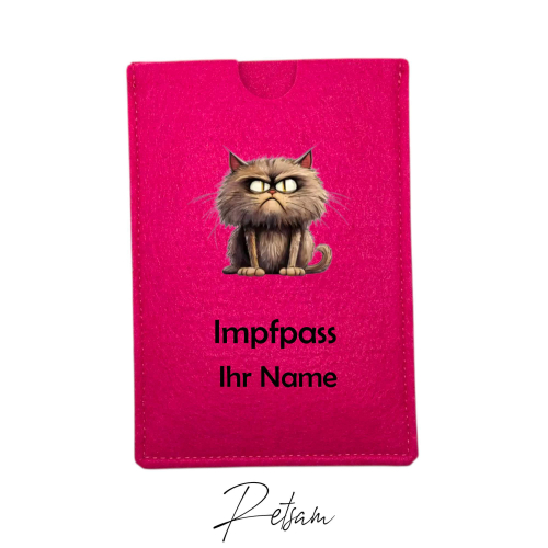 Impfpass-Hülle Filz Katze Pink / Ihr Name
