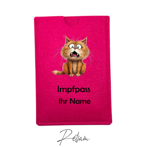 Impfpass-Hülle Filz Katze Pink / Ihr Name