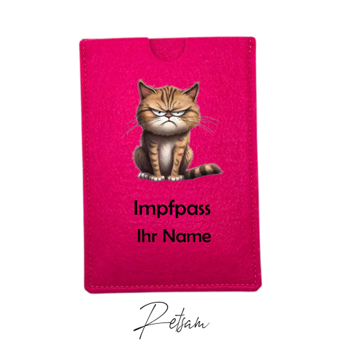 Impfpass-Hülle Filz Katze Pink / Ihr Name
