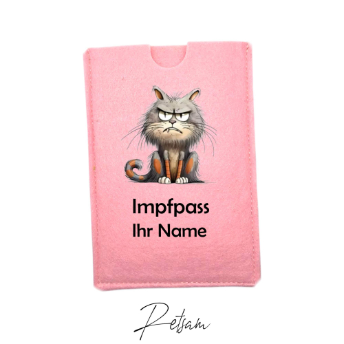 Impfpass-Hülle Filz Katze Rosa / Ihr Name