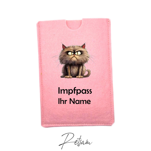 Impfpass-Hülle Filz Katze Rosa / Ihr Name