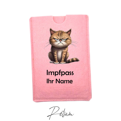 Impfpass-Hülle Filz Katze Rosa / Ihr Name