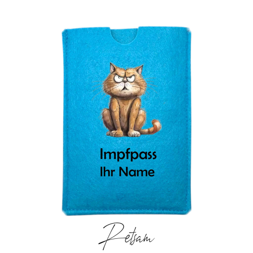 Impfpass-Hülle Filz Katze Türkis / Ihr Name