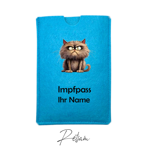 Impfpass-Hülle Filz Katze Türkis / Ihr Name