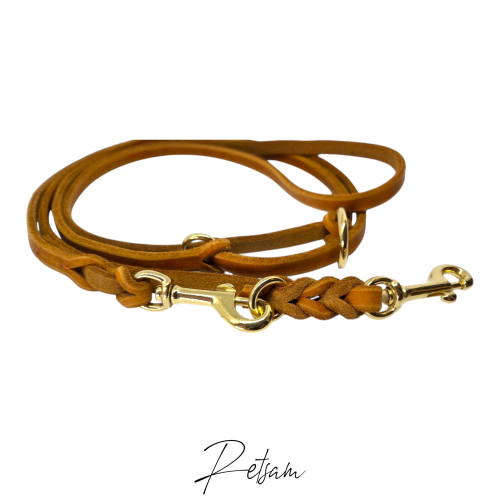 3fach verstellbare Fettlederleine, Messing Karabiner