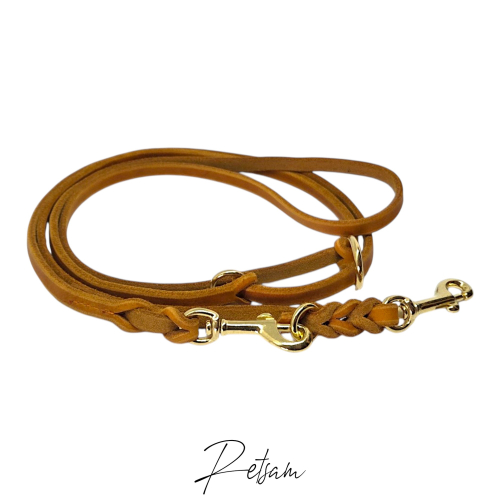 3fach verstellbare Fettlederleine, Messing Karabiner