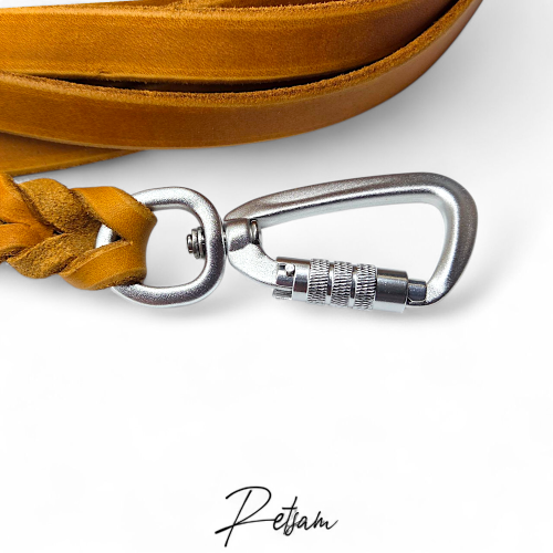 Preview: Trailingleine 7,5m Länge Mantrailing Fettleder & Sicherheitshaken Automatik