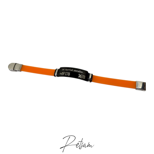 Notfall-Armband "Wunschtext" Edelstahl schwarz / orange