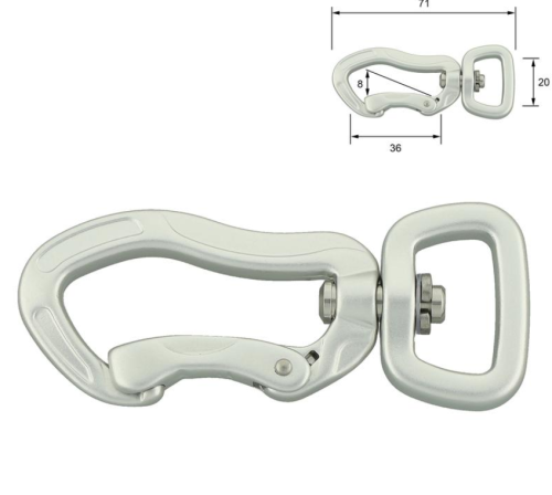 Sicherheitskarabiner aus Aluminium 71 mm eckige Öse