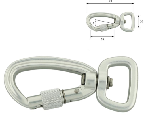 Sicherheitskarabiner aus Aluminium 69 mm mit Schraubsicherung