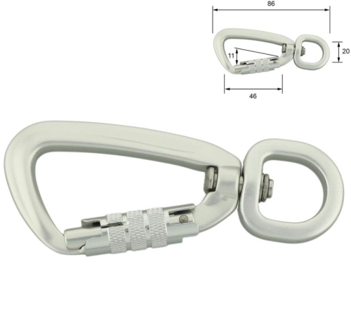 Sicherheitskarabiner aus Aluminium 69 mm mit Automatik
